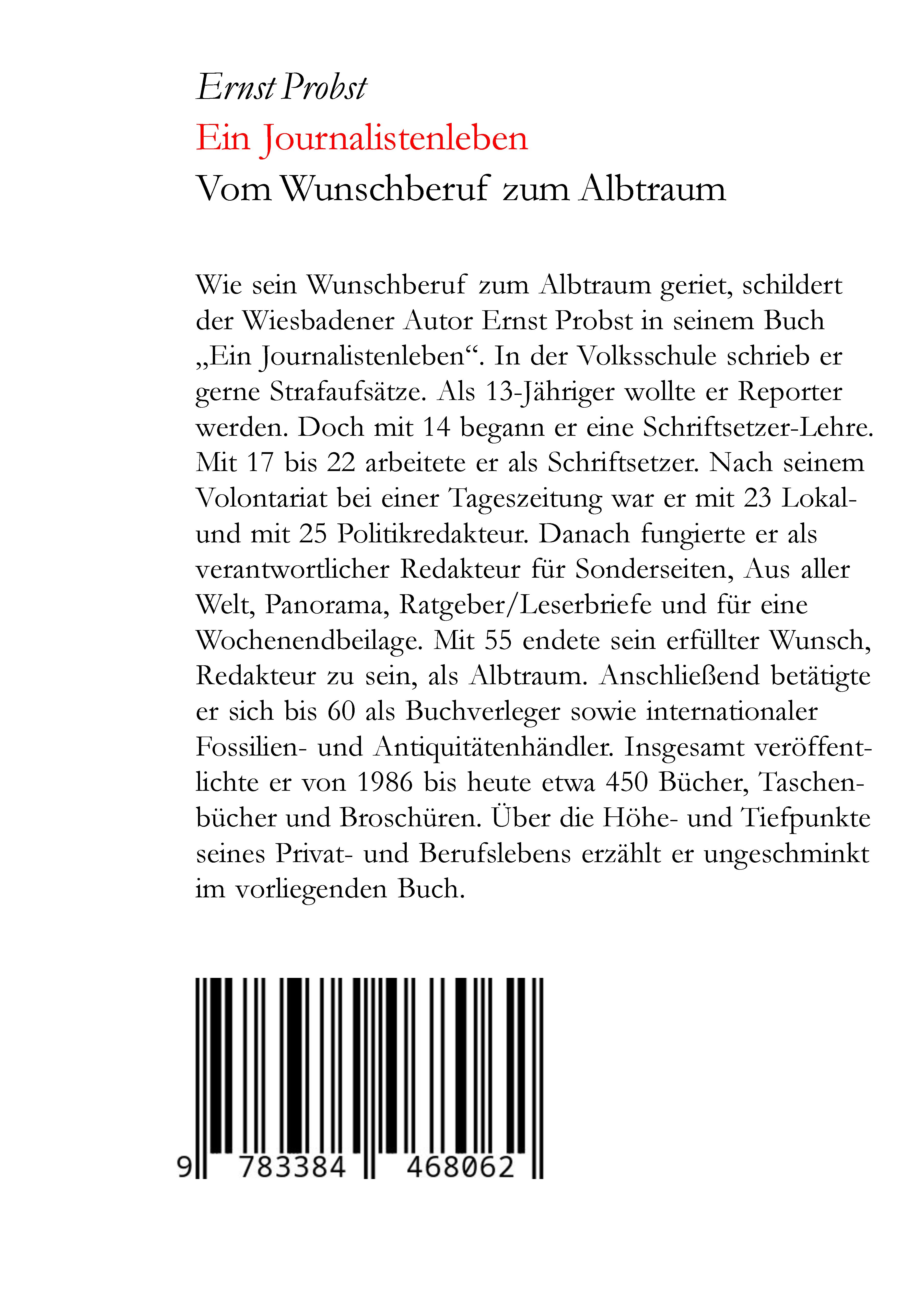 Rückseitencover Ernst Probst: Ein Journalistenleben