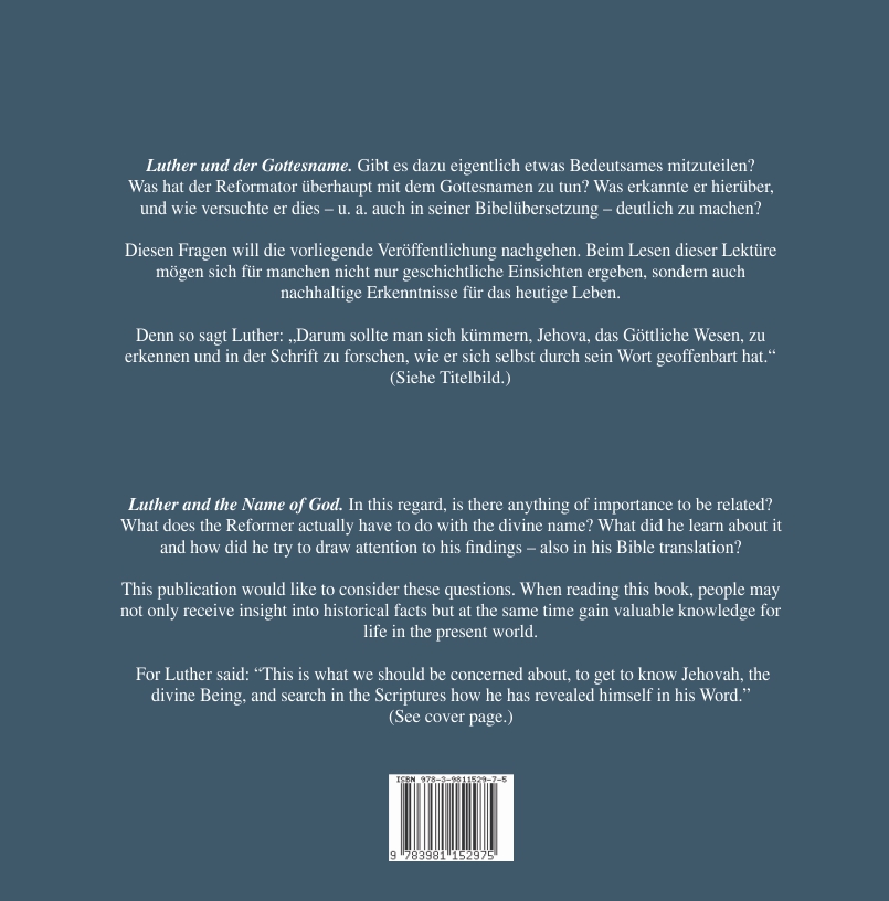 Rückseitencover Luther und der Gottesname / Luther and the Name of God