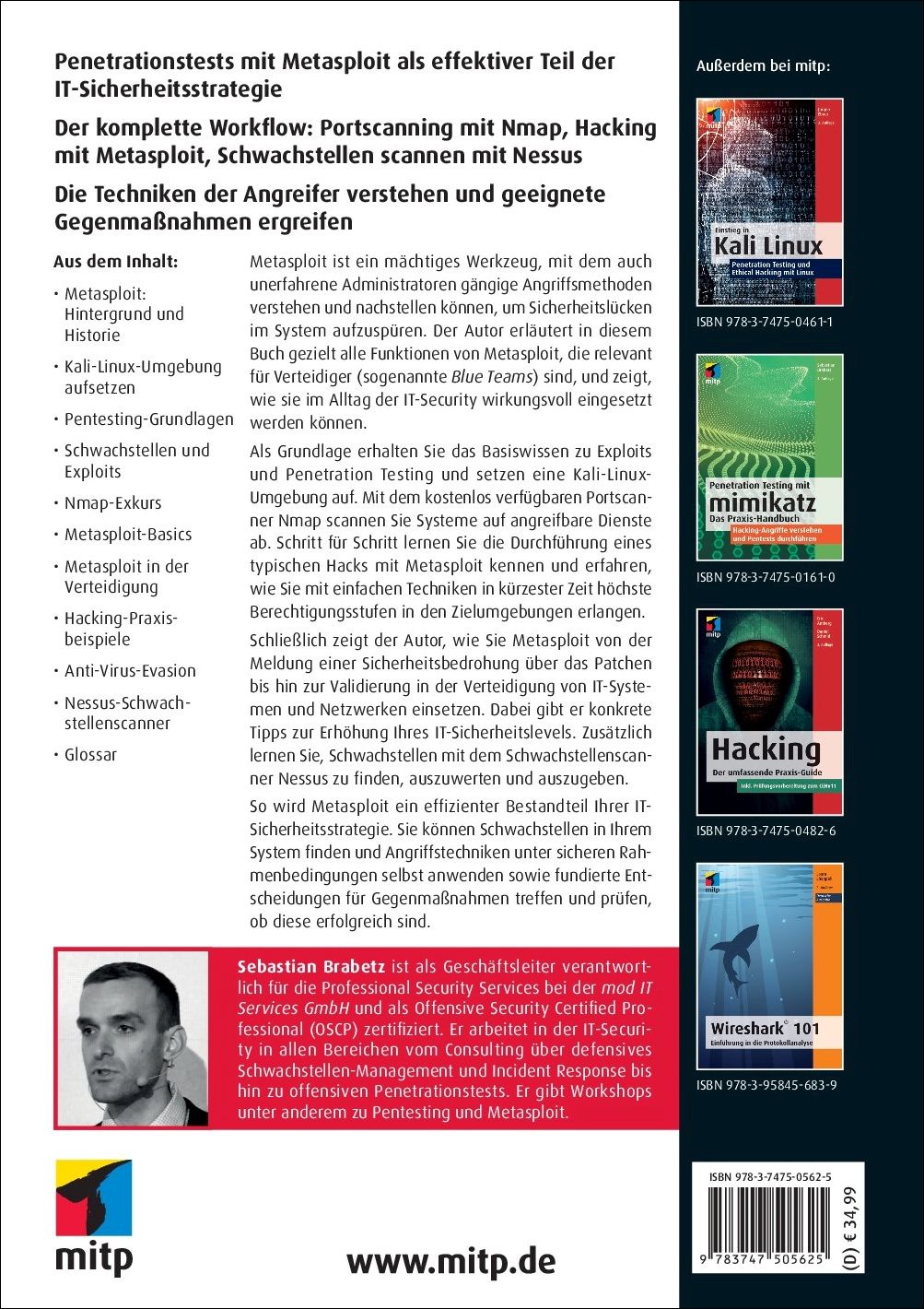 Rückseitencover Penetration Testing mit Metasploit