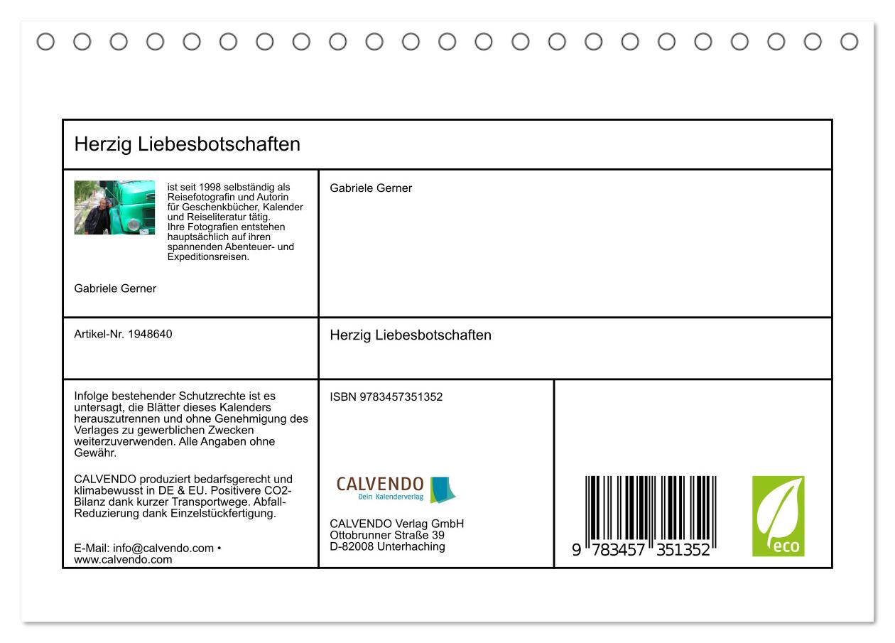 Beispielinhalt (Bild) Herzig Liebesbotschaften (Tischkalender 2026 DIN A5 quer), CALVENDO Monatskalender