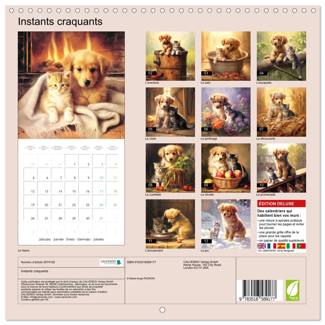 Beispielinhalt (Bild) Instants craquants (Calendrier mural carré 2026 30x30 cm) Calendrier double avec une page pour vos prises de notes