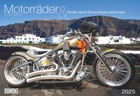 Vorderes Coverbild DUMONT - Motorräder & Routen 2025 Broschürenkalender, 42x29cm, Wandkalender mit Abbildungen verschiedener Bikes, mit Routen durch Deutschland und Europa, Schulferientabelle