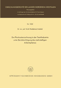 Vorderes Coverbild Die Plankostenrechnung in der Textilindustrie unter Berücksichtigung des mehrstelligen Arbeitsplatzes