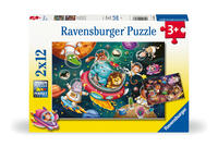 Vorderes Coverbild Kinderpuzzle 2x12 Teile - Tiere im Weltall