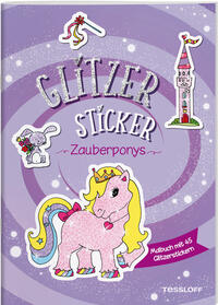 Vorderes Coverbild Glitzer-Sticker Malbuch. Zauberponys