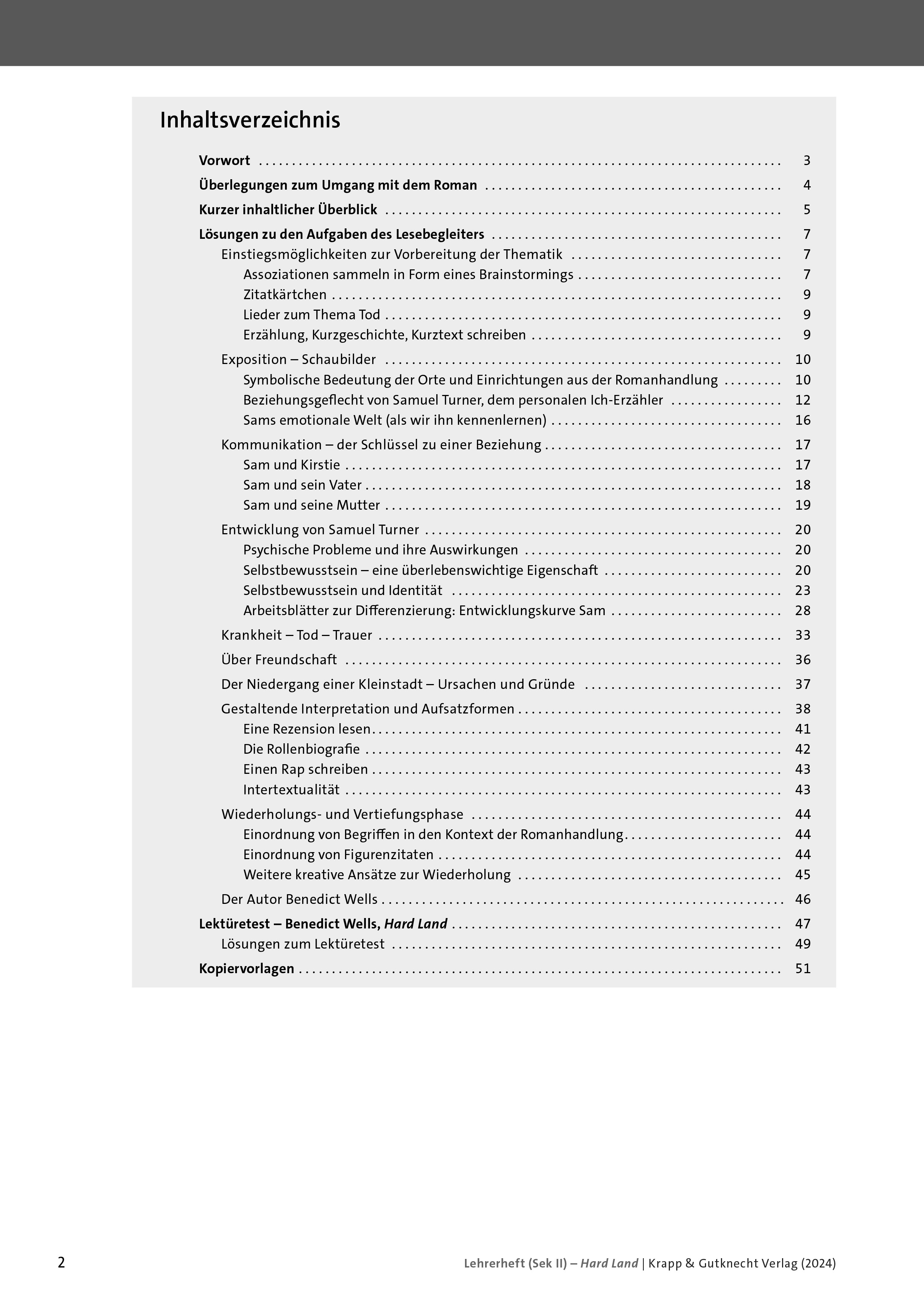 Beispielinhalt (Bild) Hard Land – Benedict Wells – Lehrerheft