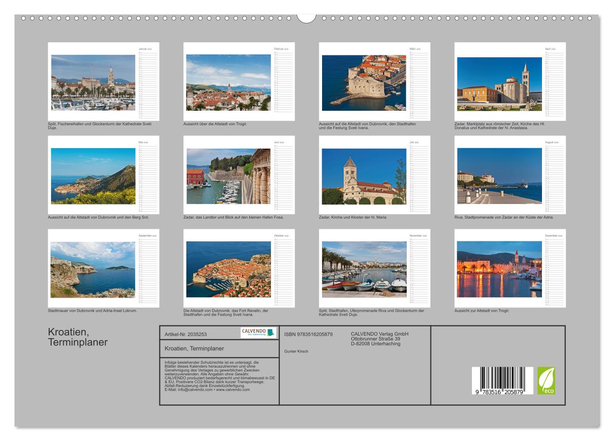 Beispielinhalt (Bild) Kroatien, Terminplaner (hochwertiger Premium Wandkalender 2026 DIN A2 quer), Kunstdruck in Hochglanz