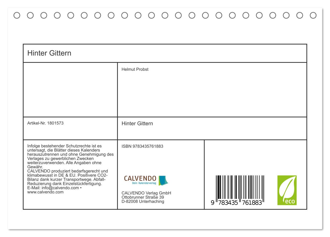Beispielinhalt (Bild) Hinter Gittern (Tischkalender 2025 DIN A5 quer), CALVENDO Monatskalender