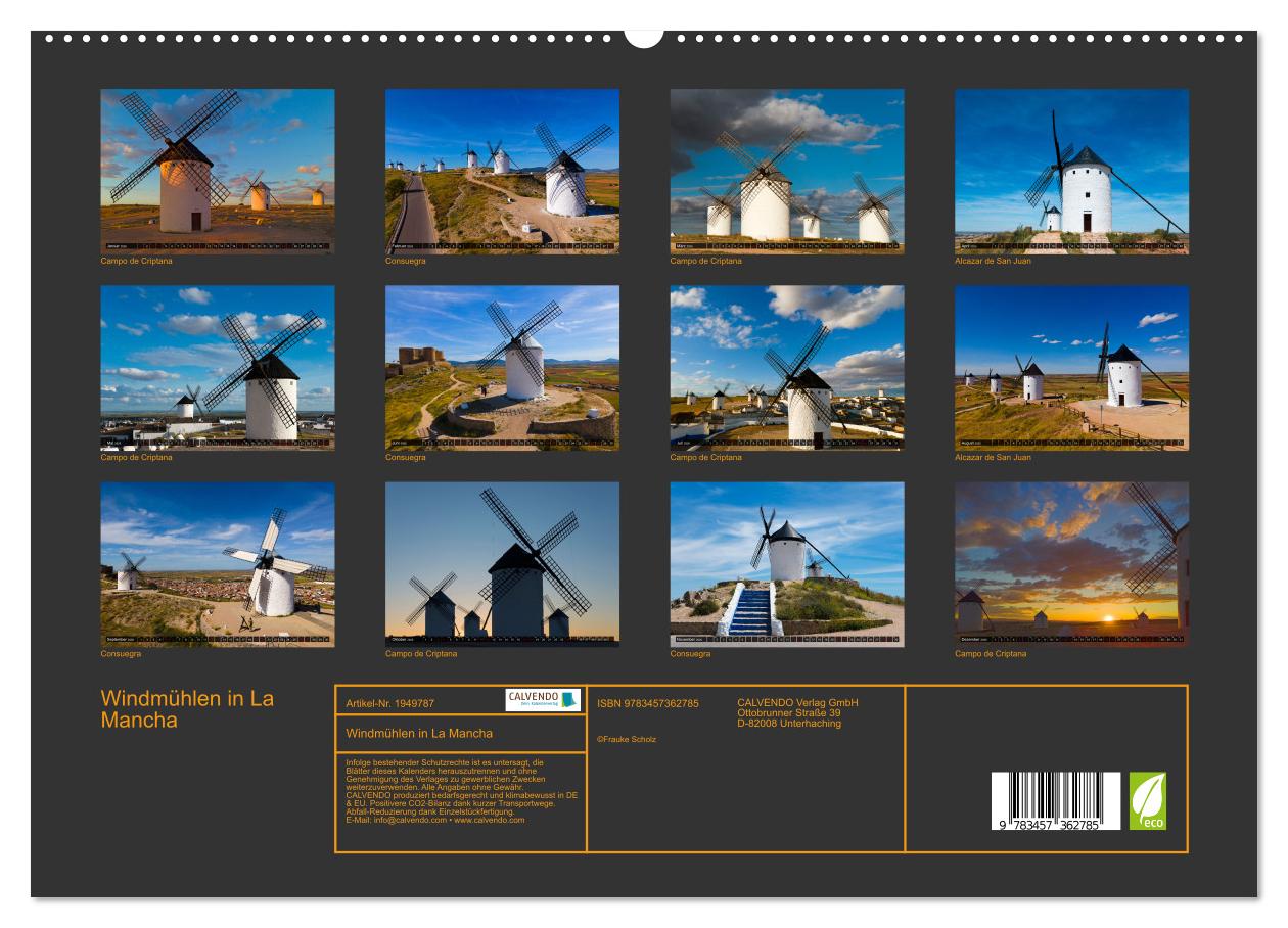 Beispielinhalt (Bild) Windmühlen in La Mancha (hochwertiger Premium Wandkalender 2026 DIN A2 quer), Kunstdruck in Hochglanz