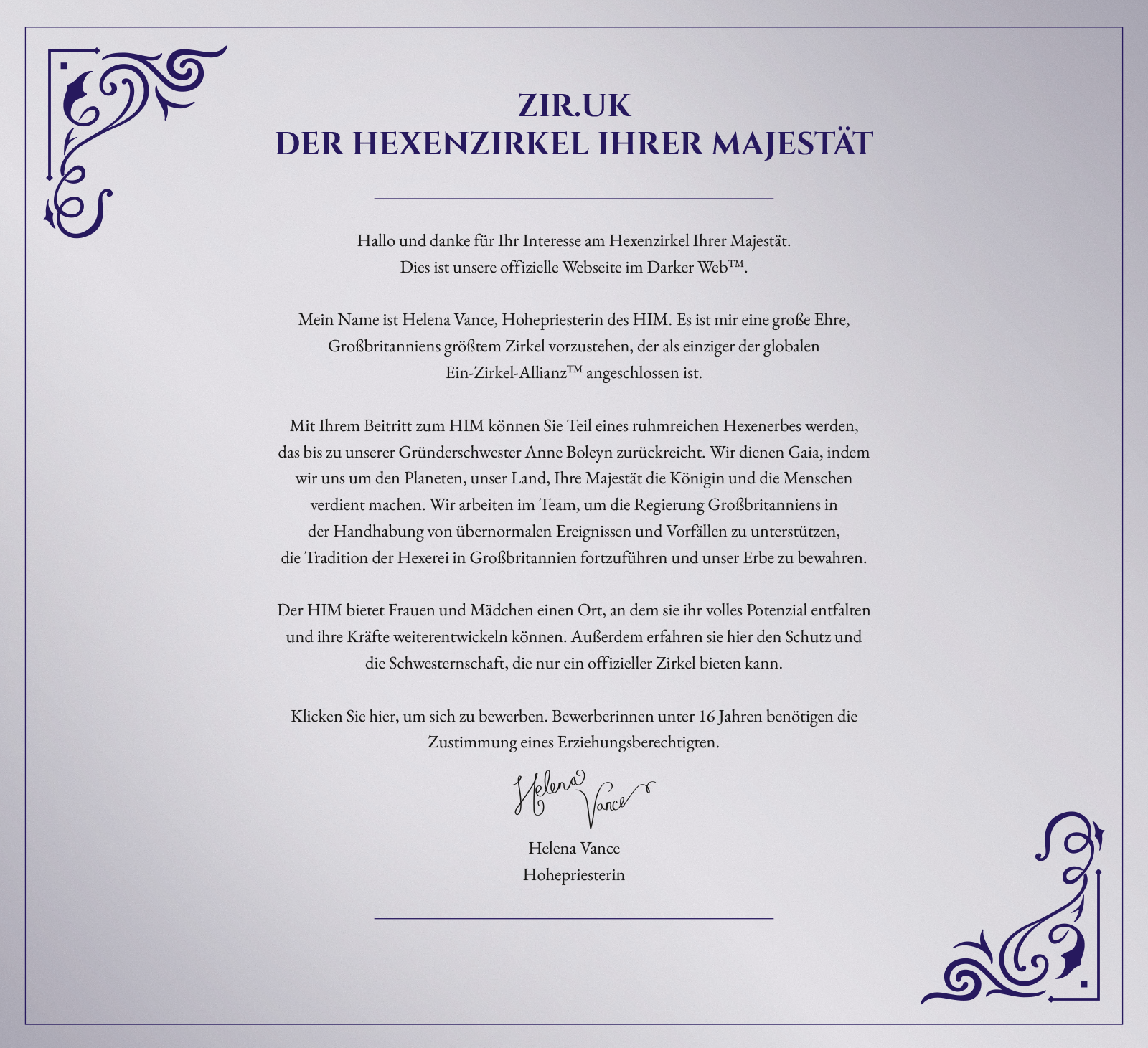 Beispielinhalt (Bild) Der Hexenzirkel Ihrer Majestät. Das begabte Kind