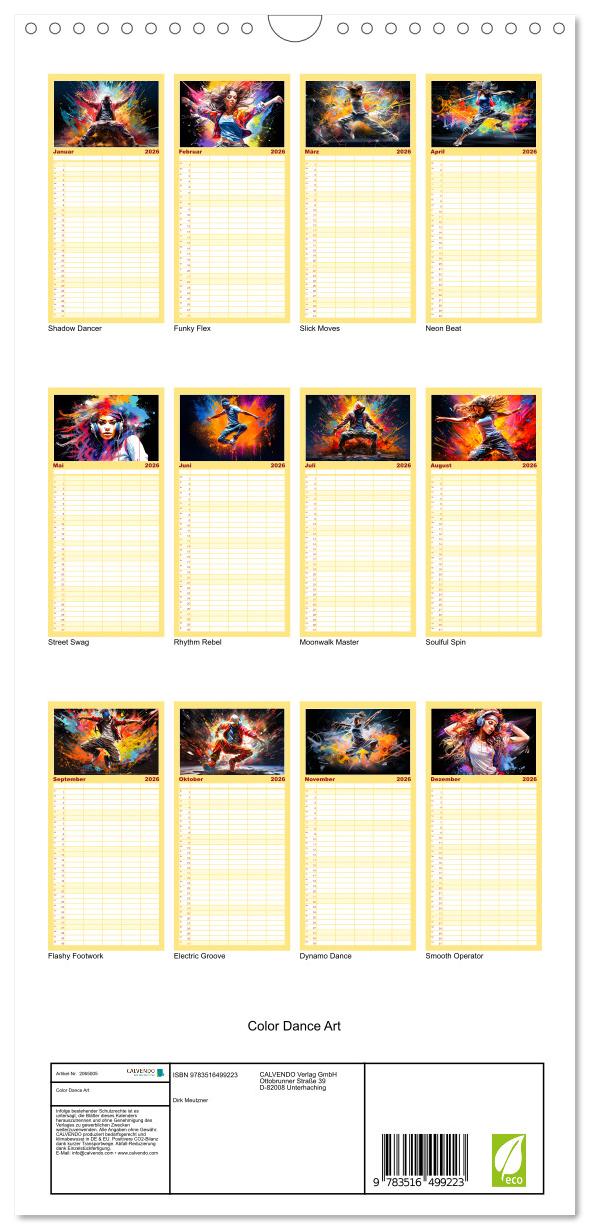 Beispielinhalt (Bild) Familienplaner 2026 - Color Dance Art mit 5 Spalten (Wandkalender, 21 x 45 cm) CALVENDO