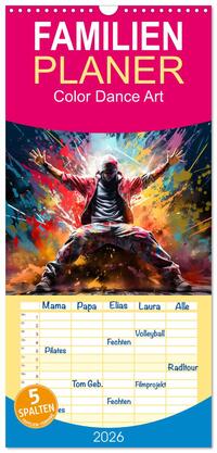 Vorderes Coverbild Familienplaner 2026 - Color Dance Art mit 5 Spalten (Wandkalender, 21 x 45 cm) CALVENDO