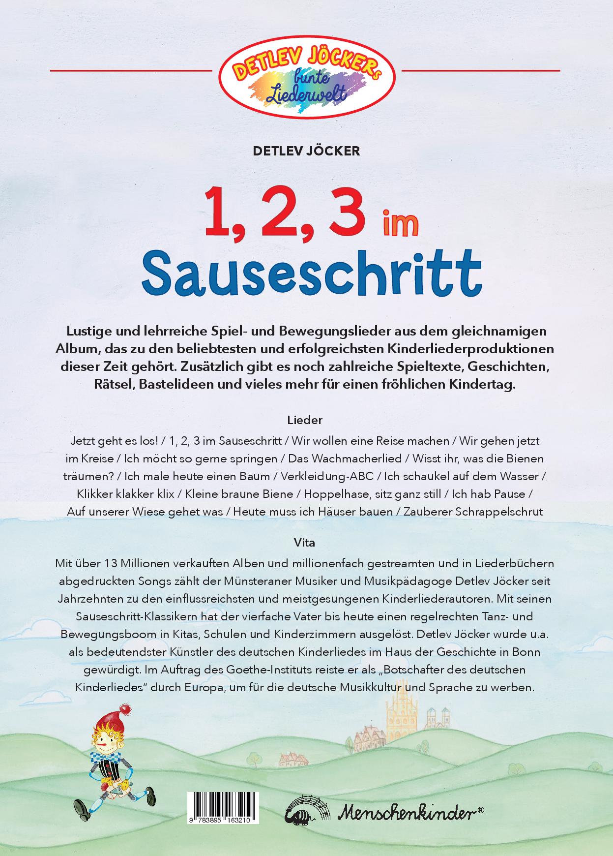 Rückseitencover Detlev Jöcker: 1, 2, 3 im Sauseschritt (ab 1-7 Jahre)