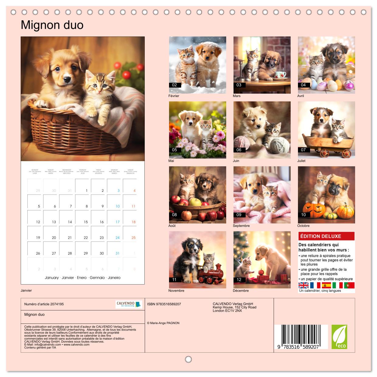 Beispielinhalt (Bild) Mignon duo (Calendrier mural carré 2026 30x30 cm) Calendrier double avec une page pour vos prises de notes