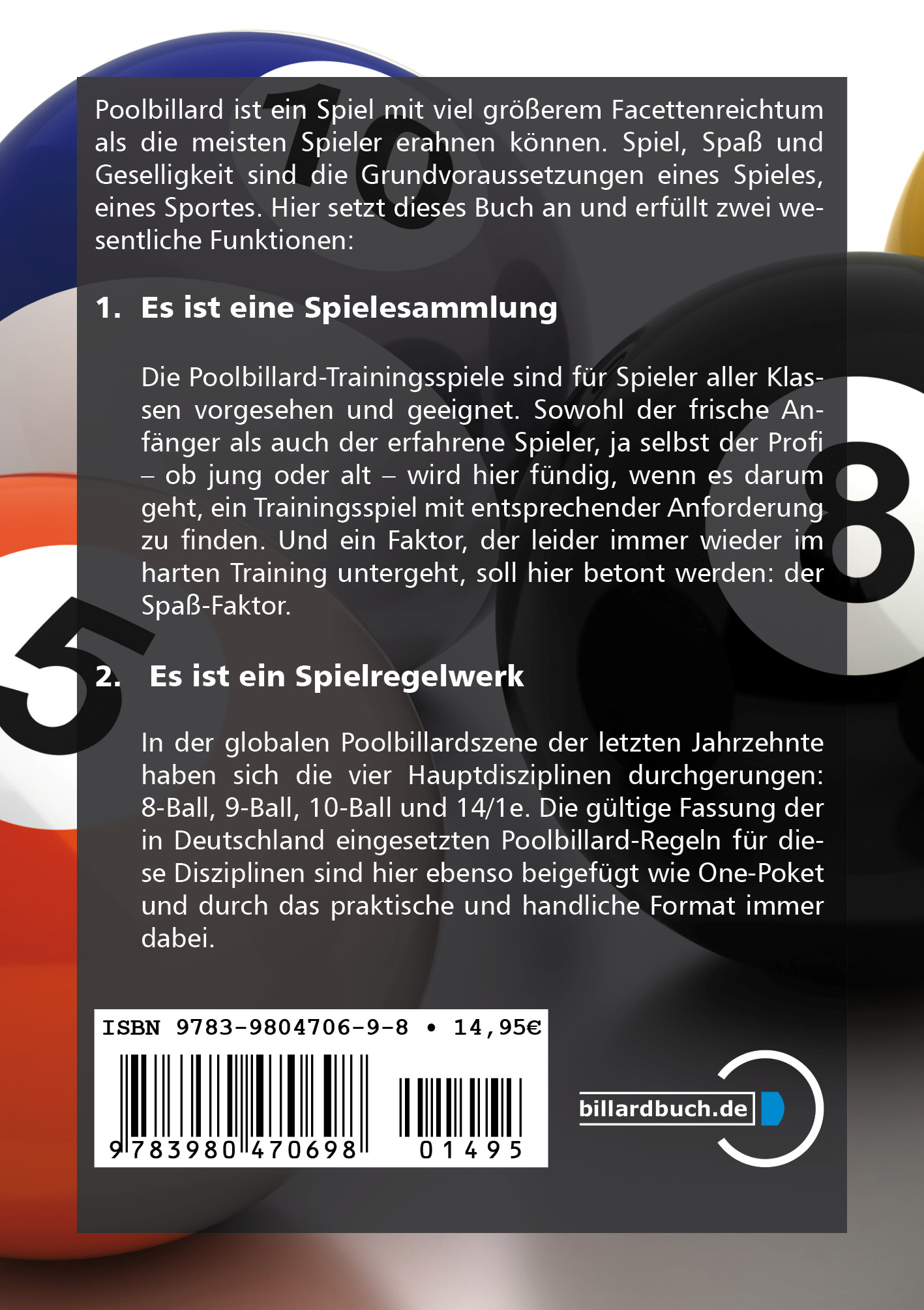 Rückseitencover Trainingsspiele mit der POOL SCHOOL GERMANY