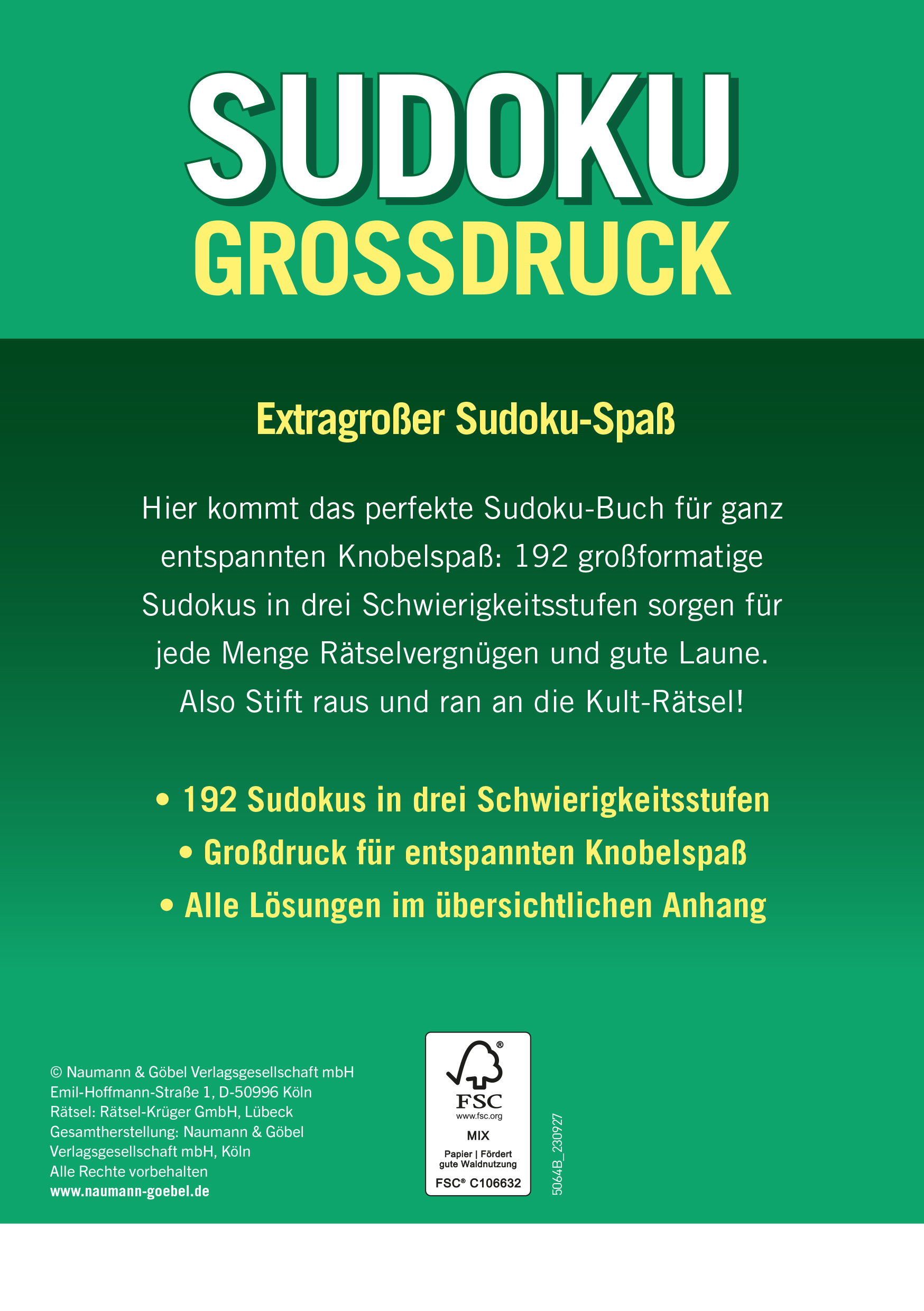 Rückseitencover Sudoku Großdruck - Band 1