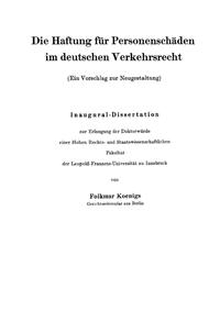 Vorderes Coverbild Die Haftung für Personenschäden im deutschen Verkehrsrecht