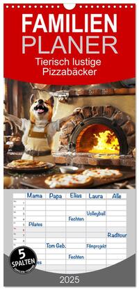 Vorderes Coverbild Familienplaner 2025 - Tierisch lustige Pizzabäcker mit 5 Spalten (Wandkalender, 21 x 45 cm) CALVENDO