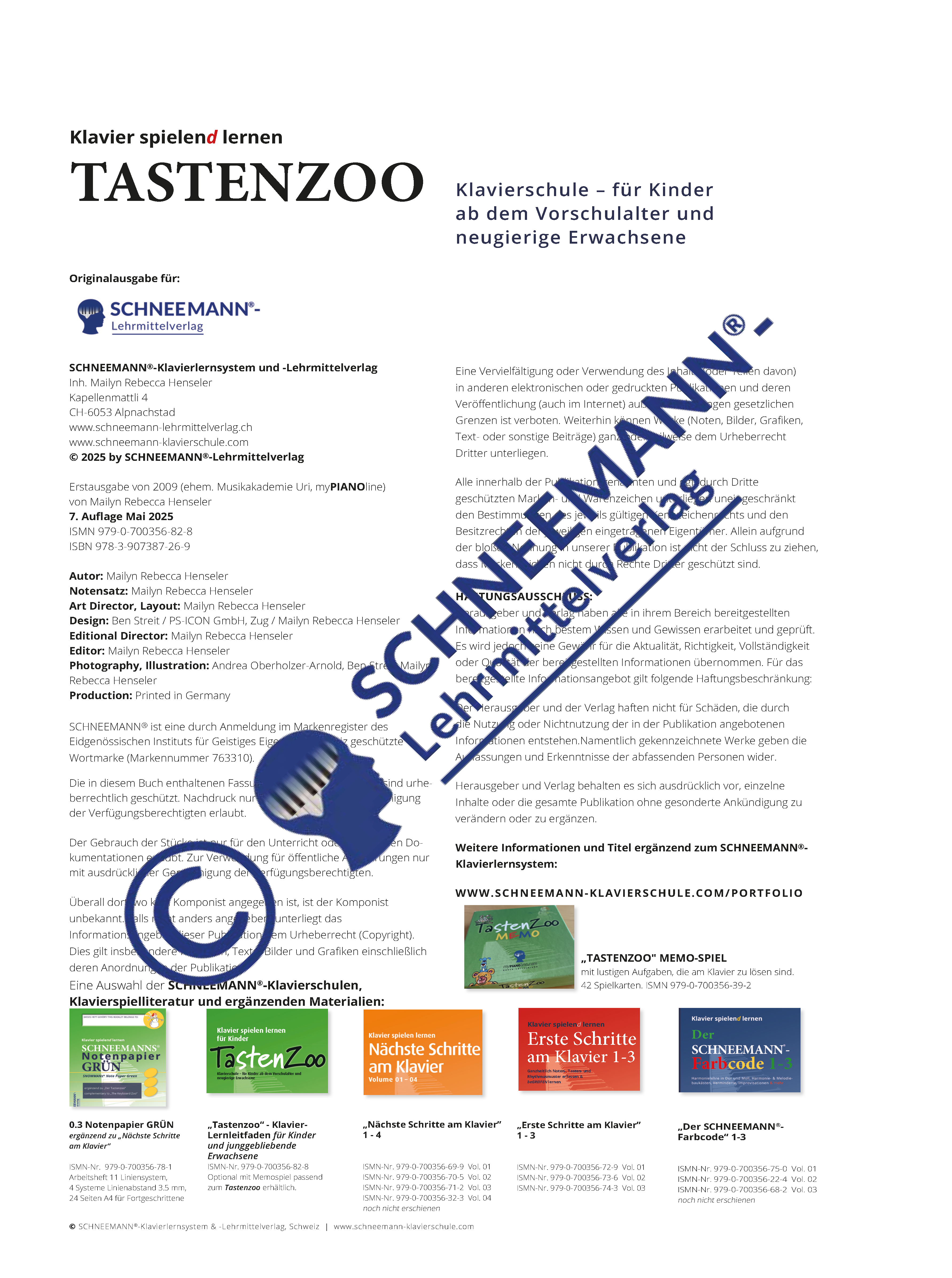 Beispielinhalt (Bild) Der Tastenzoo | Das SCHNEEMANN®-Klavierlernsystem