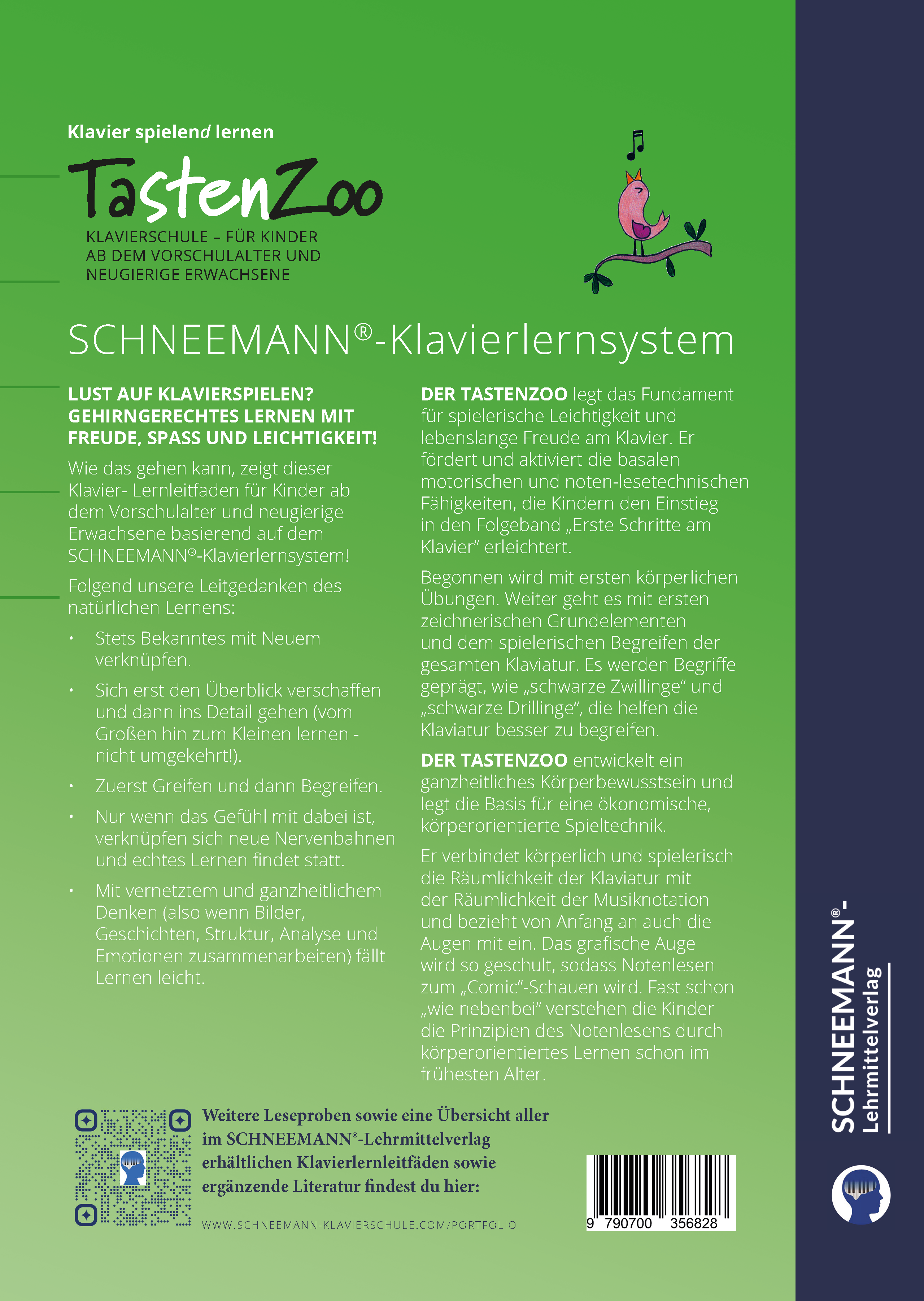 Rückseitencover Der Tastenzoo | Das SCHNEEMANN®-Klavierlernsystem