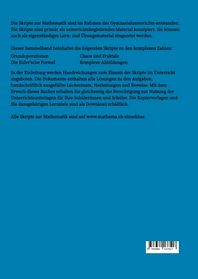 Rückseitencover Skripte zur Mathematik - Komplexe Zahlen