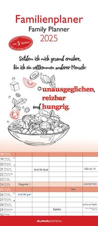 Vorderes Coverbild Alpha Edition - Typo Art 2025 Familienplaner, 19,5x45cm, Familienkalender mit 5 Spalten für Termine, Mondphasen, Kalenderwochen, Ferientermine DE/AT/CH, deutsches Kalendarium