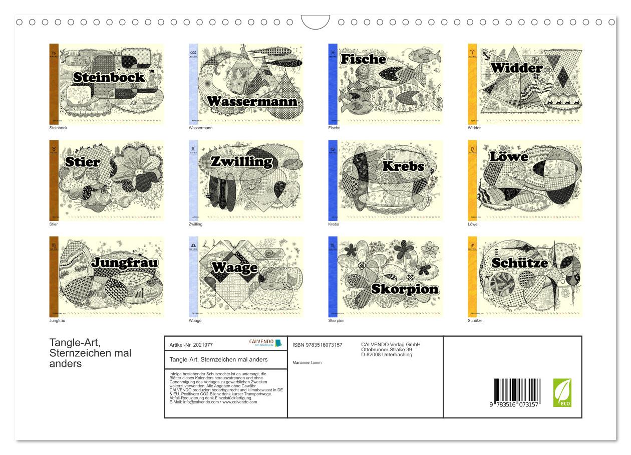 Beispielinhalt (Bild) Tangle-Art, Sternzeichen mal anders (Wandkalender 2026 DIN A3 quer), CALVENDO Monatskalender