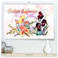 Vorderes Coverbild Irisblüten Zeichnungen (hochwertiger Premium Wandkalender 2025 DIN A2 quer), Kunstdruck in Hochglanz