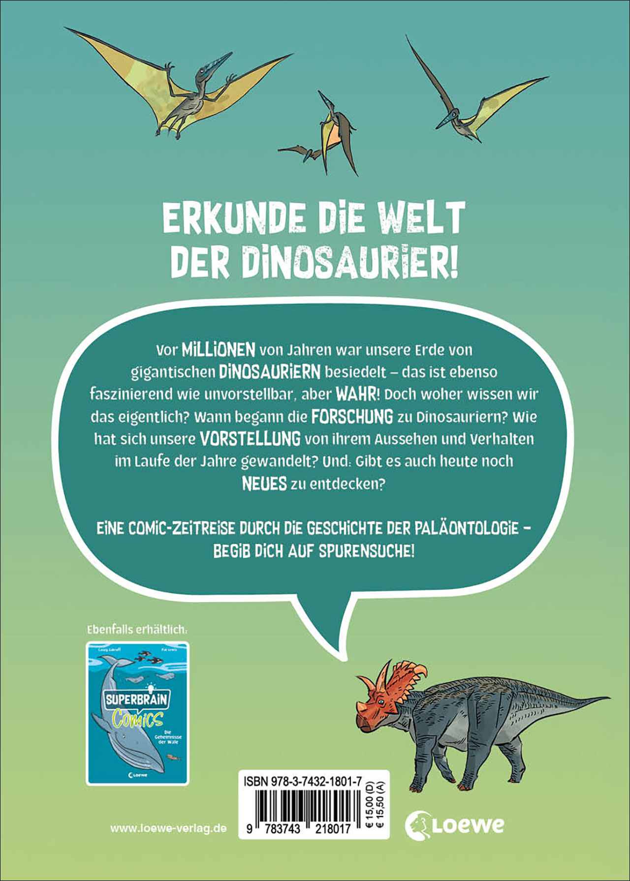 Rückseitencover Superbrain-Comics - Auf den Spuren der Dinosaurier