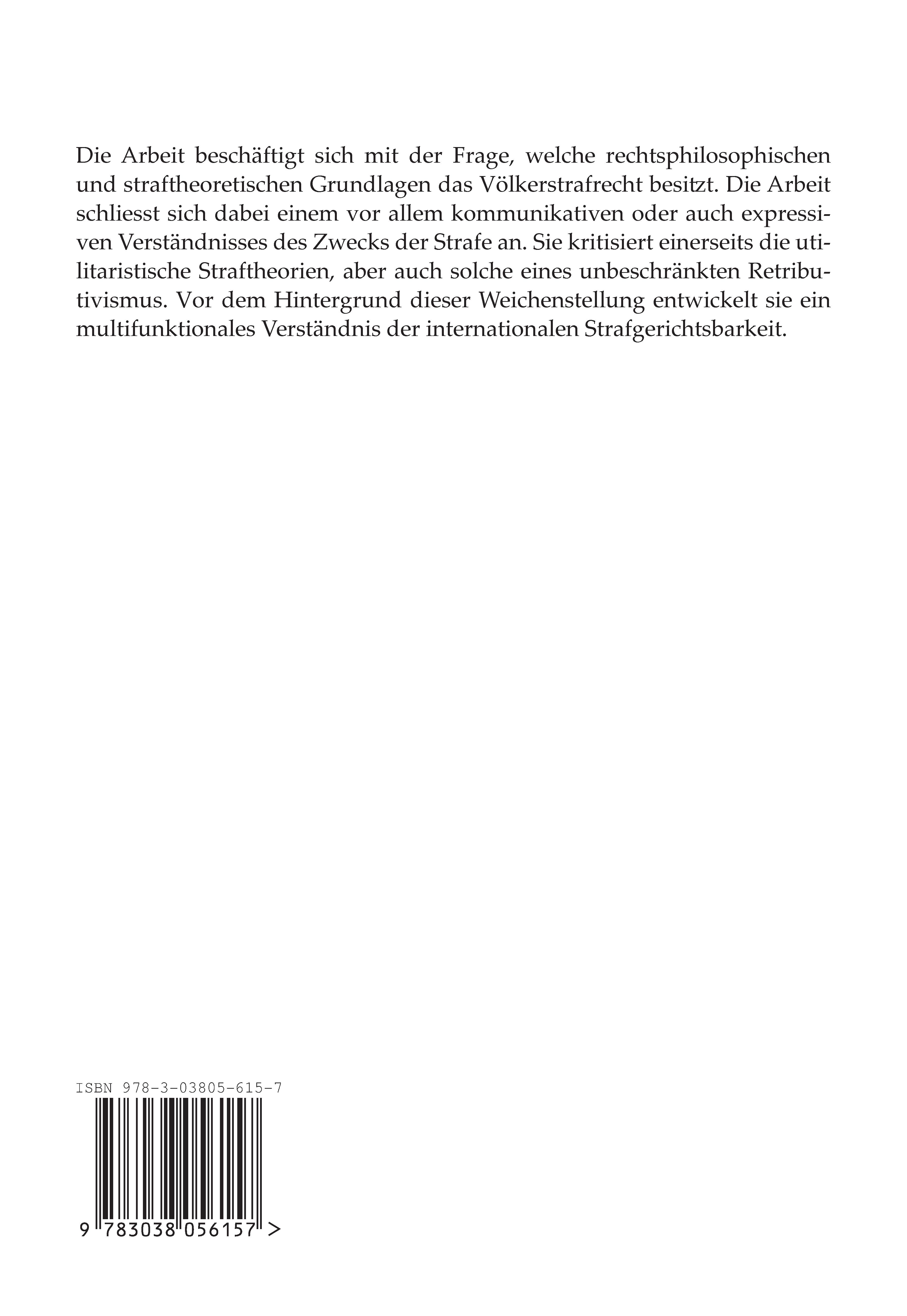 Rückseitencover Die Strafe und ihr Zweck im Kontext internationaler Strafgerichte