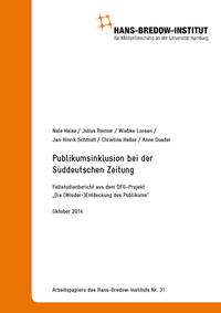 Vorderes Coverbild Publikumsinklusion bei der Süddeutschen Zeitung. Zusammenfassender Fallstudienbericht aus dem DFG-Projekt „Die (Wieder-)Entdeckung des Publikums“.