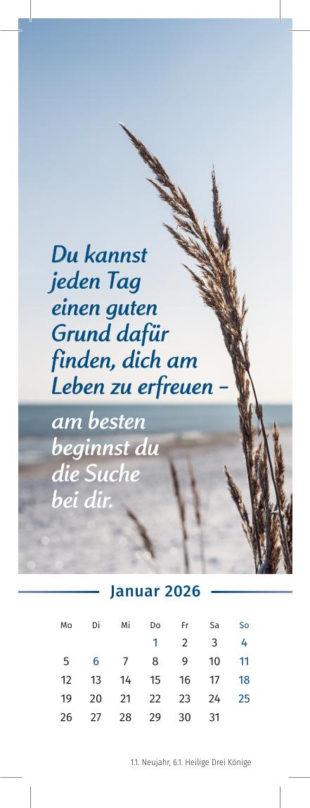 Beispielinhalt (Bild) Der Lebensfreude-Lesezeichenkalender 2026
