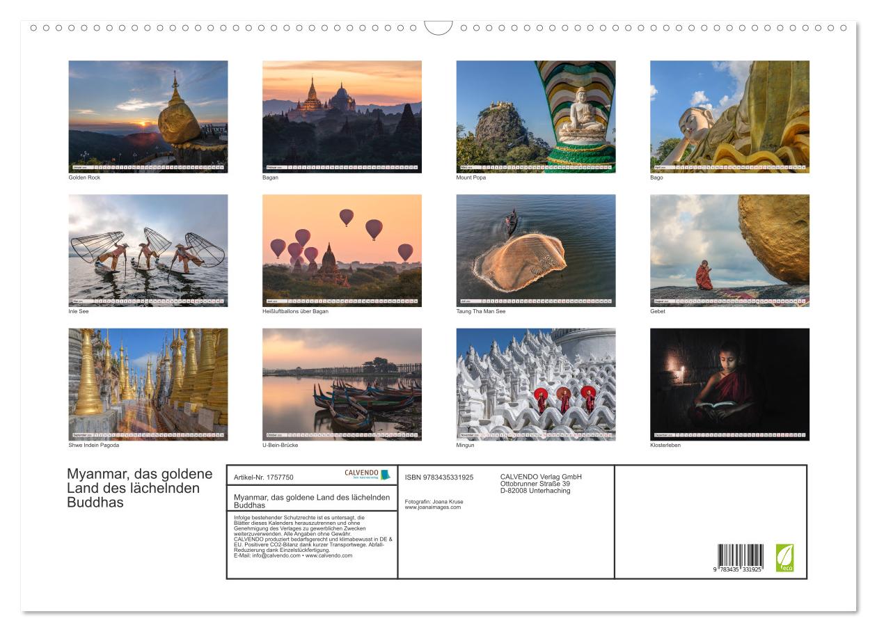 Beispielinhalt (Bild) Myanmar, das goldene Land des lächelnden Buddhas (Wandkalender 2025 DIN A2 quer), CALVENDO Monatskalender