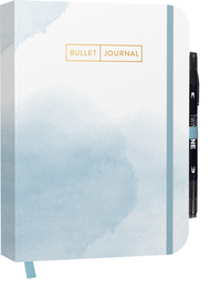 Vorderes Coverbild Bullet Journal "Watercolor Blue" 05 mit original Tombow TwinTone Dual-Tip Marker 33 black