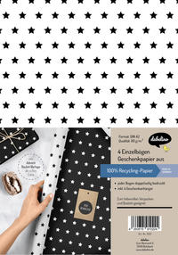 Vorderes Coverbild Weihnachtsgeschenkpapier-Set: Sterne (schwarz/ weiß)