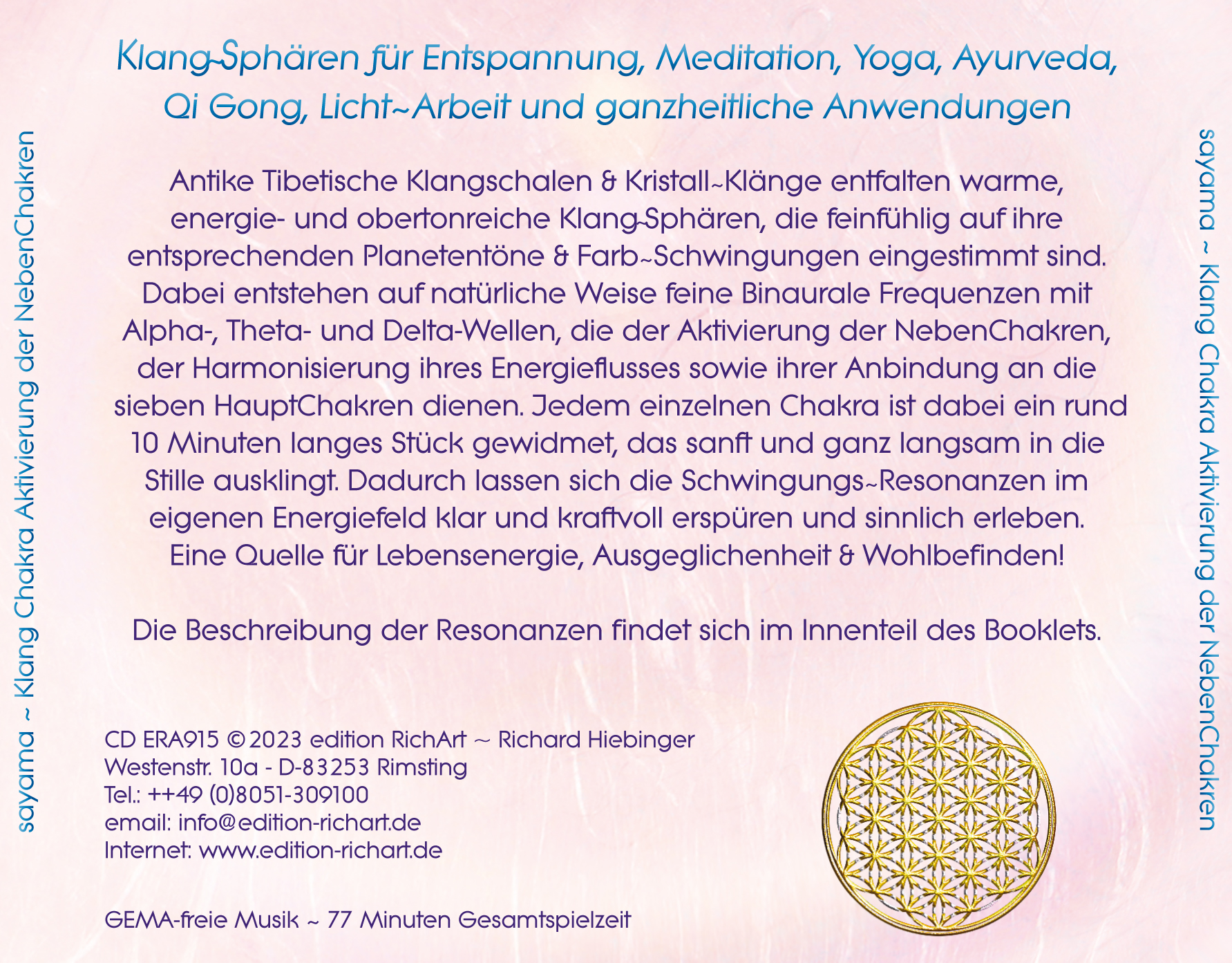 Rückseitencover KLANG CHAKRA AKTIVIERUNG DER NEBENCHAKREN