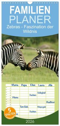 Vorderes Coverbild Familienplaner 2026 - Zebras - Faszination der Wildnis mit 5 Spalten (Wandkalender, 21 x 45 cm) CALVENDO