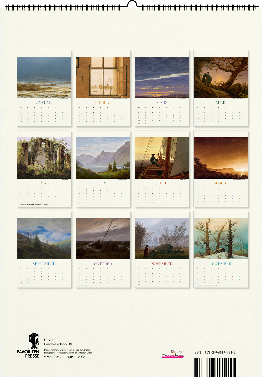 Rückseitencover Caspar David Friedrich. Wandkalender 2026