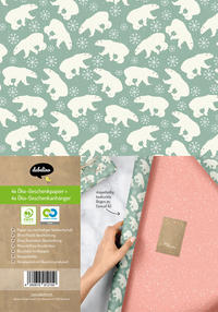 Vorderes Coverbild Geschenkpapier Set Weihnachten: Eisbär (mint, orange) für Kinder und Erwachsene