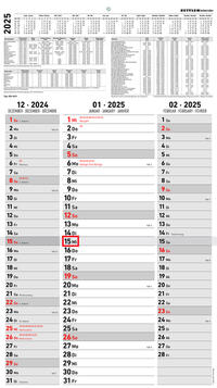 Vorderes Coverbild Zettler - 3-Monatskalender Streifenplaner 2025, 33x58,8cm, Bürokalender mit Jahresübersicht, Datumsschieber, faltbar, 3 Monate auf einen Blick, Feiertage/Ferientermine DE/AT/CH und Kalendarium DE