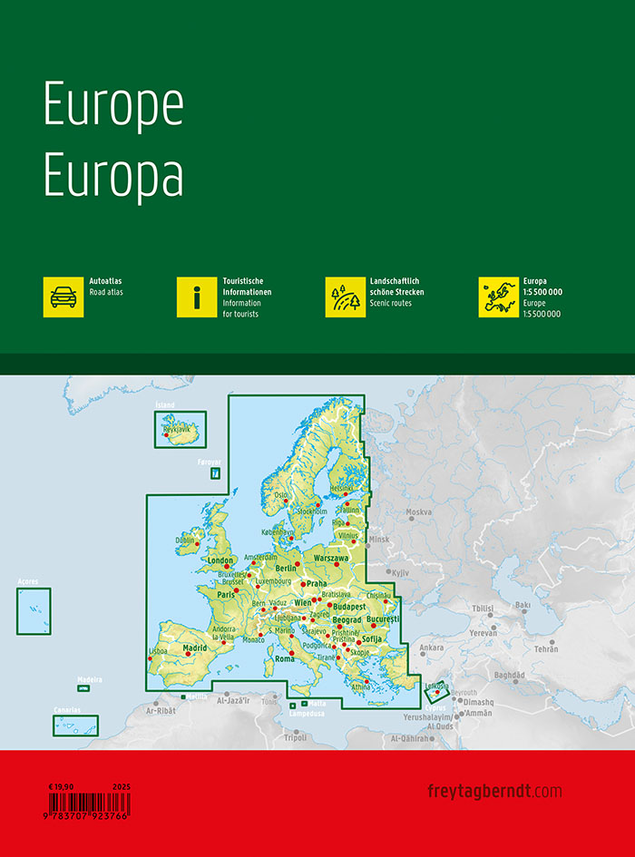 Rückseitencover Europa, Autoatlas 1:800.000, freytag & berndt