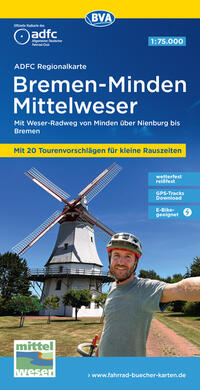 Vorderes Coverbild ADFC-Regionalkarte Bremen-Minden Mittelweser, 1:75.000, mit Tagestourenvorschlägen, reiß- und wetterfest, E-Bike-geeignet, GPS-Tracks Download