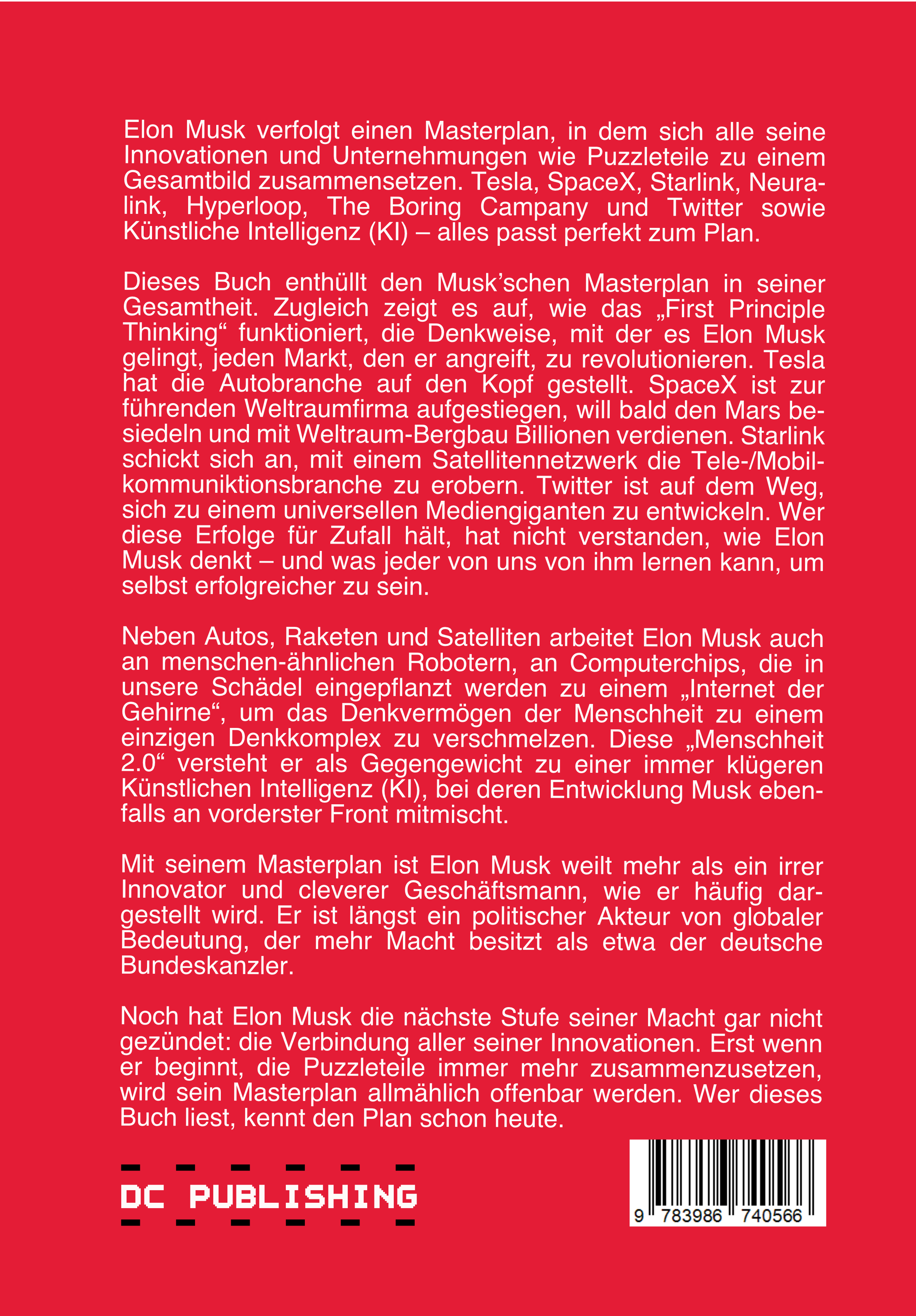 Rückseitencover Masterplan: Wie Elon Musk unsere Welt erobert