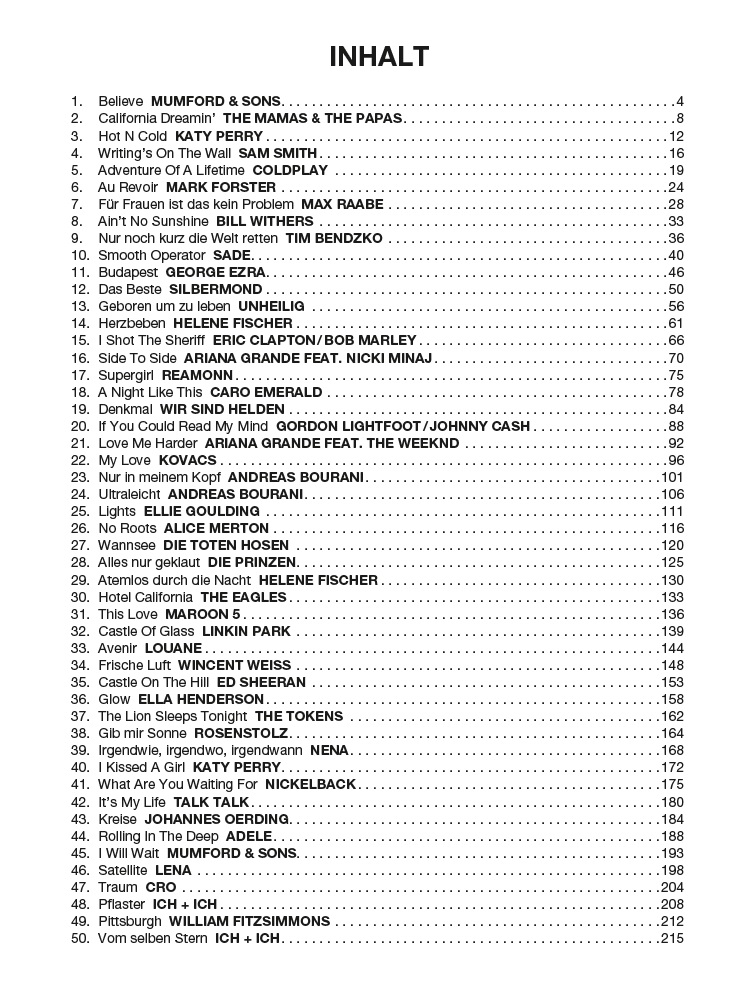 Beispielinhalt (Bild) 50 Hits in C-Dur: Rock & Pop Band 2