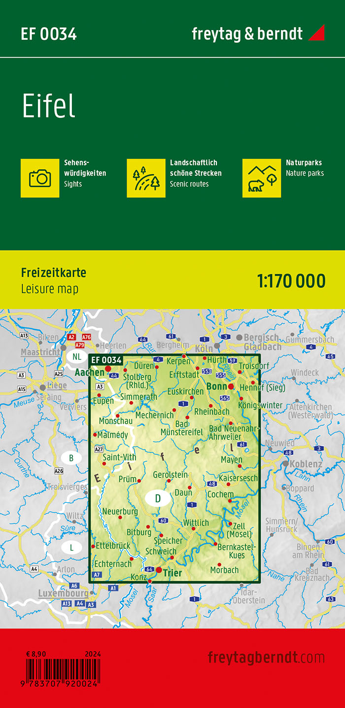 Rückseitencover Eifel, Freizeitkarte 1:170.000, freytag & berndt