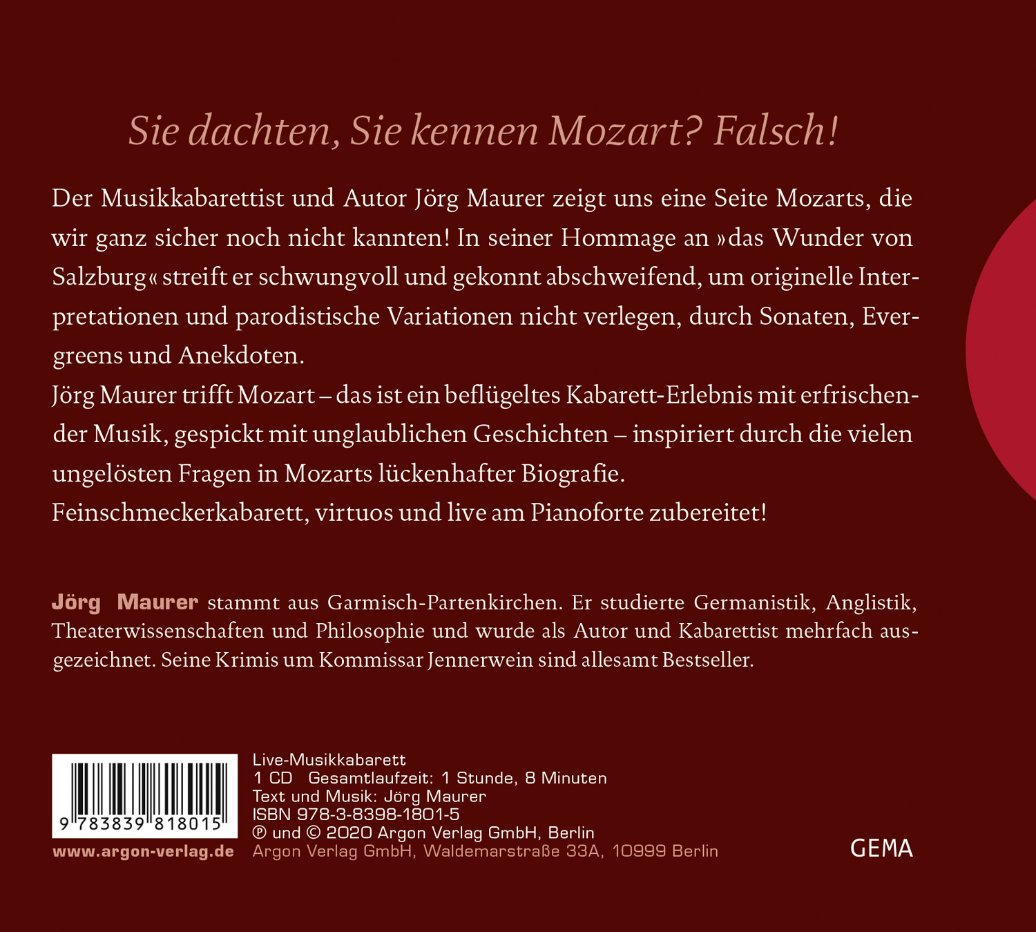 Rückseitencover Jörg Maurer trifft Mozart