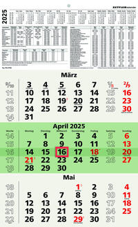 Vorderes Coverbild Zettler - 3-Monatskalender Recycling 2025, 29,7x48,8cm, Bürokalender mit Jahresübersicht, Blauer Engel, faltbar, 3 Monate auf einen Blick, Feiertage/Ferientermine DE/AT/CH und deutsches Kalendarium