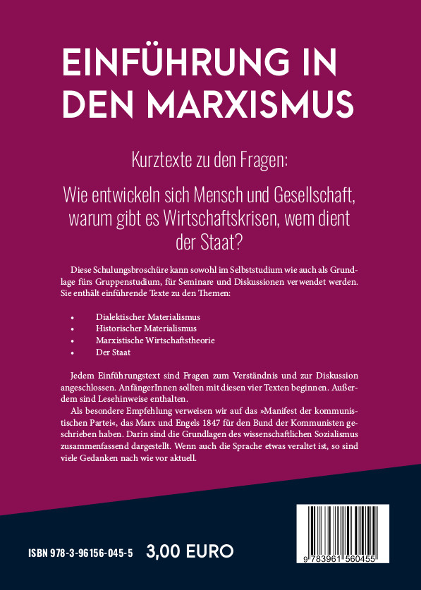 Rückseitencover Einführung in den Marxismus