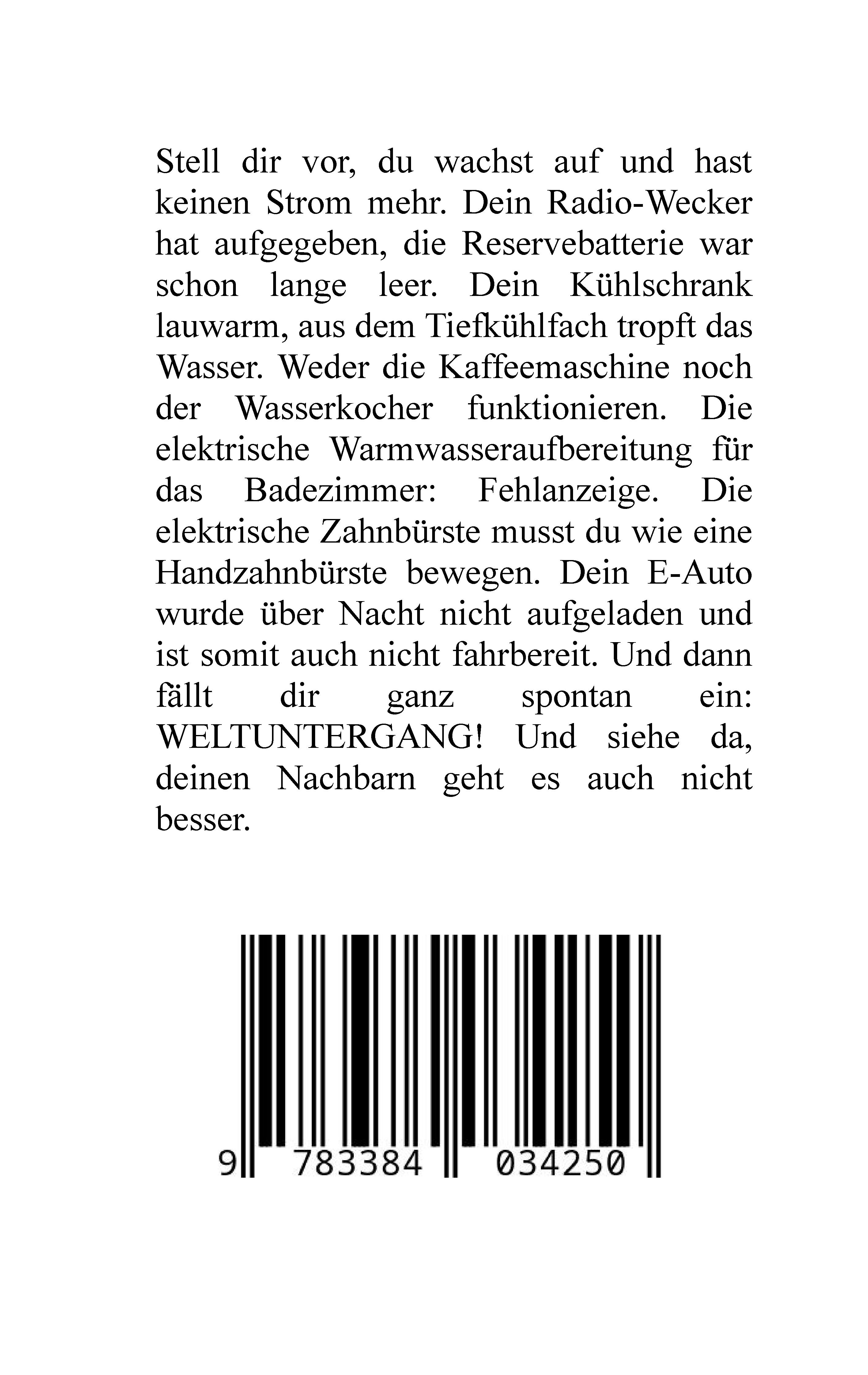 Rückseitencover Stromsucht - Autismus, Asperger-Syndrom, Cyberattacke, Hackerangriff, Stromausfall, Energiekrise, Verkehrschaos, E-Auto, E-Bike, manuelle Fertigkeiten, Handyausfall, kein Internet