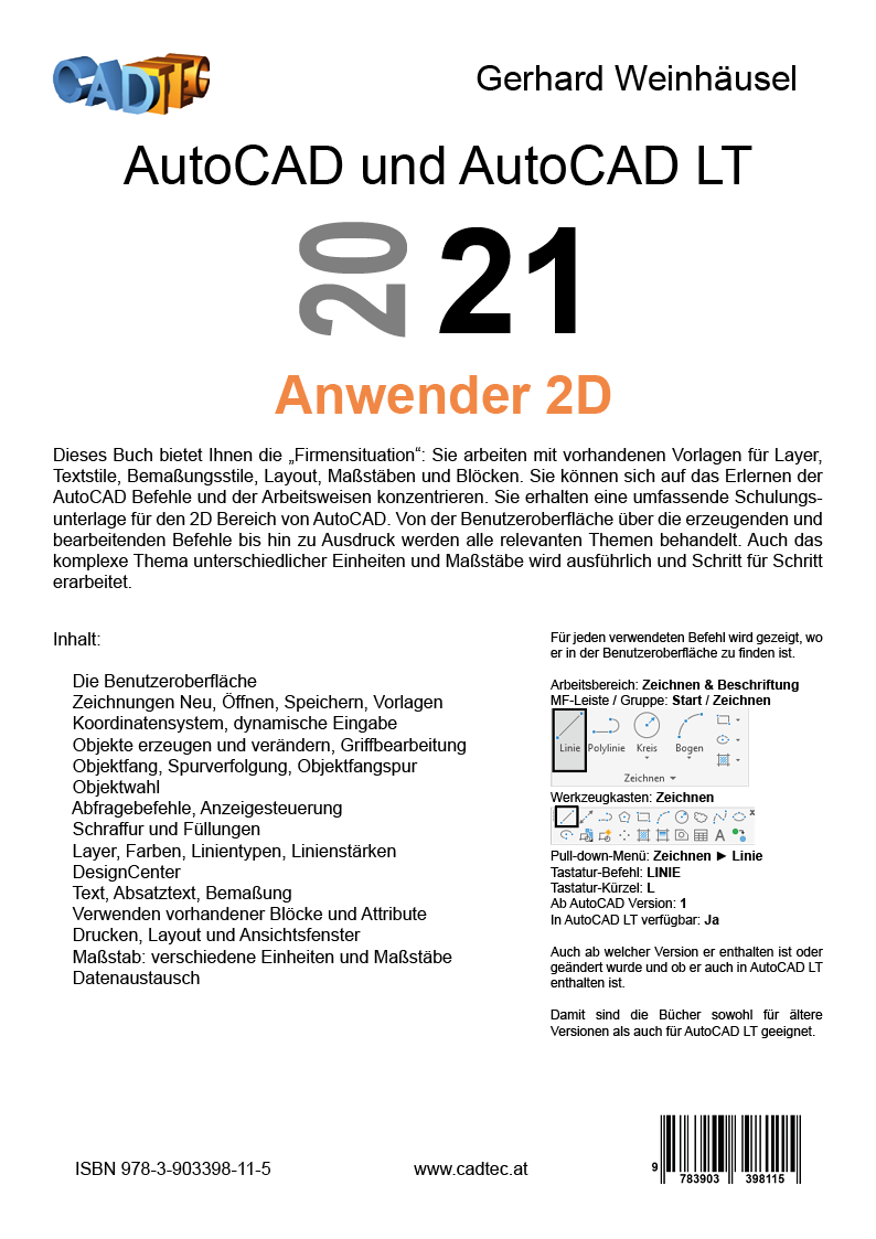 Rückseitencover AutoCAD 2021 Anwender 2D